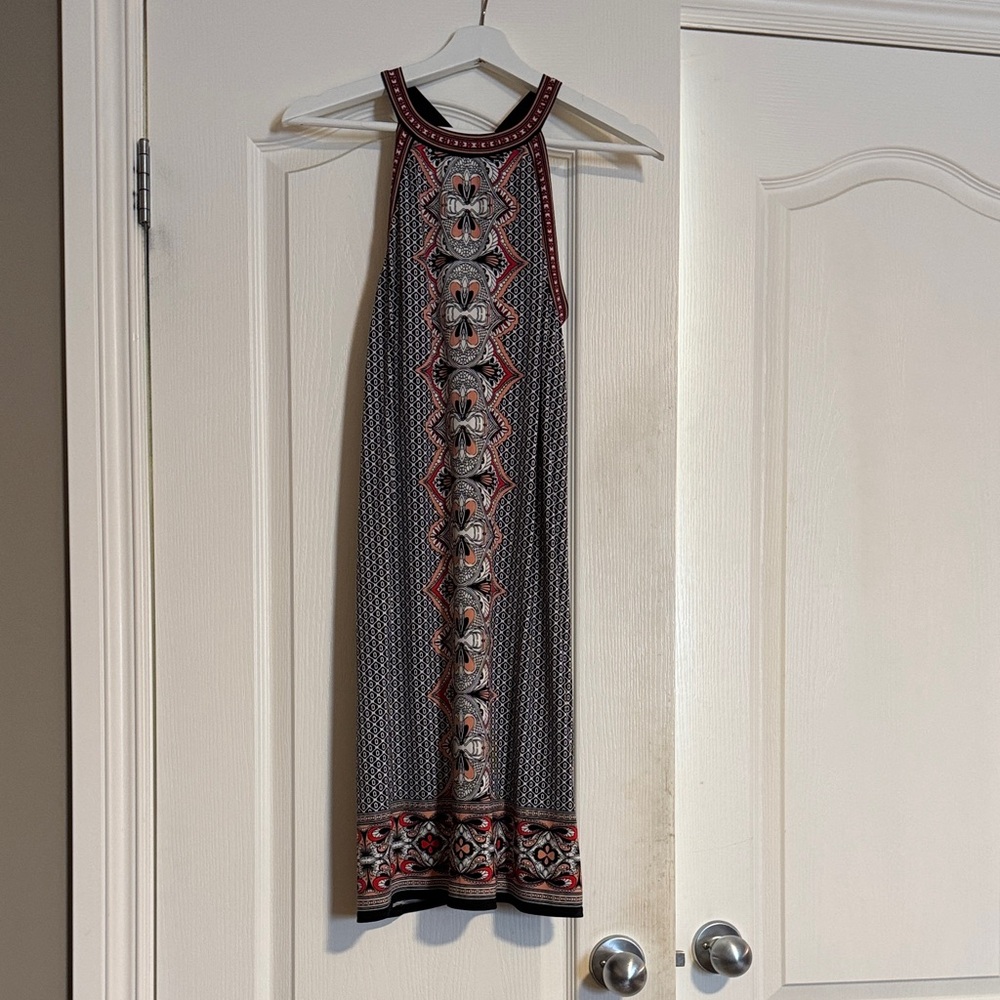 Max studio Elegant Black and Red Patterned Dress with peach accents